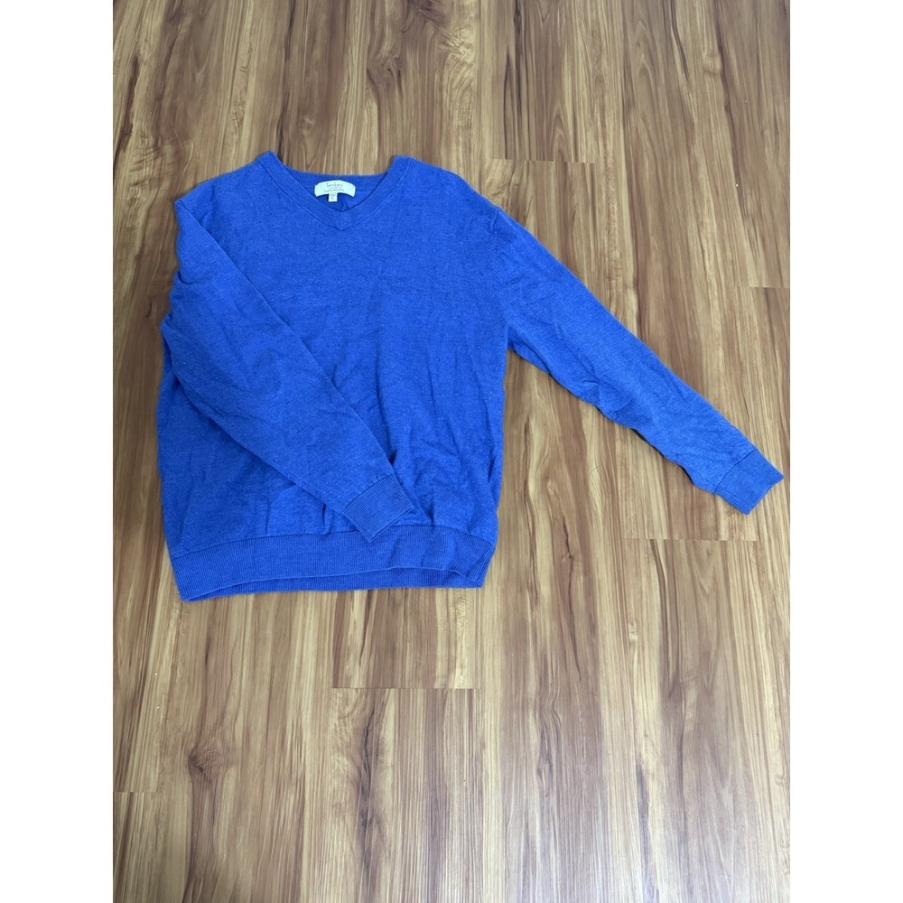 Turnberry‎ Men's Merino Extra Fine Wool Sweater Size Large Blue V-Neck Pullover